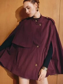 MOTF PREMIUM FASHIONABLE DESIGN ELEGANT COMMUTE CAPE SHAWL SMALL STAND COLLAR WOMEN'S TRENCH COAT - Coffee Brown - View 5