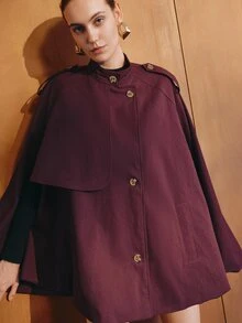 MOTF PREMIUM FASHIONABLE DESIGN ELEGANT COMMUTE CAPE SHAWL SMALL STAND COLLAR WOMEN'S TRENCH COAT - Coffee Brown - View 6
