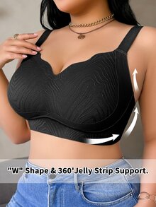SHEIN 1 件大码女士无缝弧形无钢圈文胸大码文胸支撑压缩文胸塑身文胸全覆盖文胸，提升 - 黑色 - 查看 4