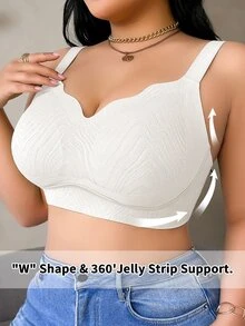 SHEIN 1pc Plus Size Wireless Seamless Bra, Solid Color Curved Hem, Women, Lift - White - View 3
