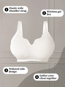 SHEIN 1pc Plus Size Wireless Seamless Bra, Solid Color Curved Hem, Women, Lift - White - View 6