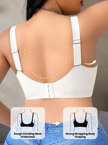 SHEIN 1pc Plus Size Wireless Seamless Bra, Solid Color Curved Hem, Women, Lift - White - View 2
