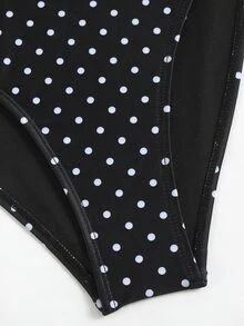 SHEIN Swim Spring/Summer Women's One-Piece Swimsuit With Mesh Long Skirt, Black And White Polka Dot Print Design, Bandeau Sexy Bohemian Style For Beach Vacation - Black - View 9