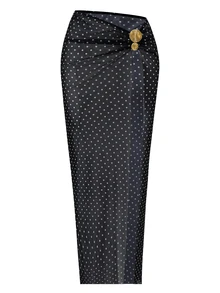 SHEIN Swim Spring/Summer Women's One-Piece Swimsuit With Mesh Long Skirt, Black And White Polka Dot Print Design, Bandeau Sexy Bohemian Style For Beach Vacation - Black - View 7
