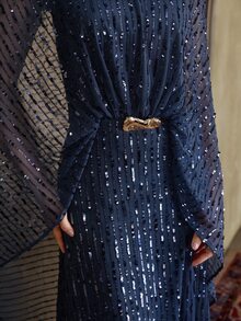 ZEYLAH Minimalist Elegant Sequin Long Robe Dress With Cinched Waist And Ruched Details, Spring/Summer - Navy Blue - View 2