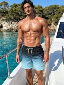 Manfinity Swimmode Men's Ombre Drawstring Waist Pocket Beach Shorts, Holiday - Mint Blue - View 6
