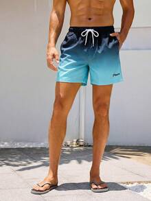 Manfinity Swimmode Men's Ombre Drawstring Waist Pocket Beach Shorts, Holiday - Mint Blue - View 7