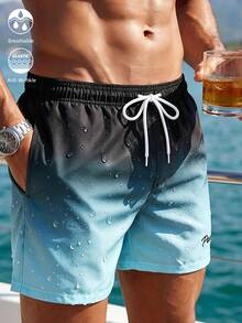 Manfinity Swimmode Men's Ombre Drawstring Waist Pocket Beach Shorts, Holiday - Mint Blue - View 2