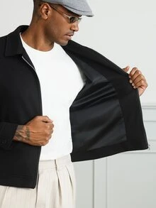 HUEFORM Men's Black Lapel Zip-Up Wool Short Jacket, Simple Clean Style Versatile Outerwear - Black - View 8
