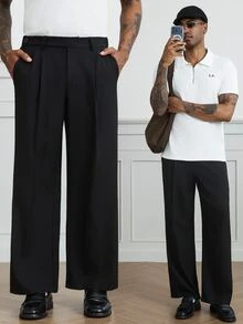 HUEFORM Men's Classic Versatile Black Straight Leg Loose Pants, Wrinkle-Resistant Drapey Minimalist Premium Casual Mature Business INS Style Long Pants - Black - View 7