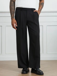 HUEFORM Men's Classic Versatile Black Straight Leg Loose Pants, Wrinkle-Resistant Drapey Minimalist Premium Casual Mature Business INS Style Long Pants - Black - View 5