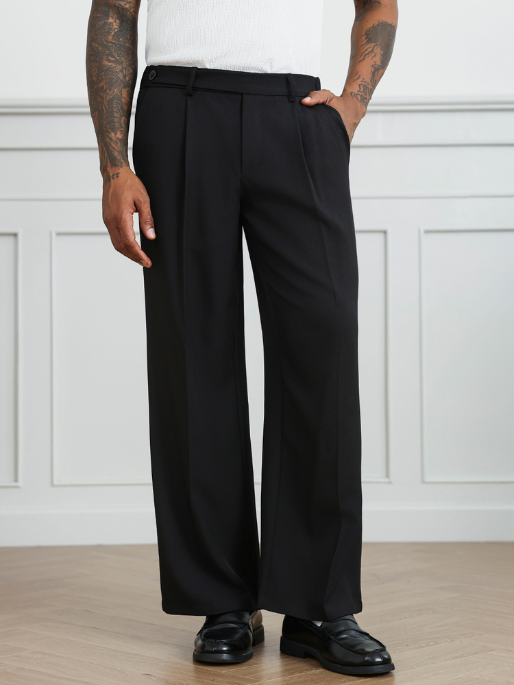 HUEFORM Men's Classic Versatile Black Straight Leg Loose Pants, Wrinkle-Resistant Drapey Minimalist Premium Casual Mature Business INS Style Long Pants - Black - View 5