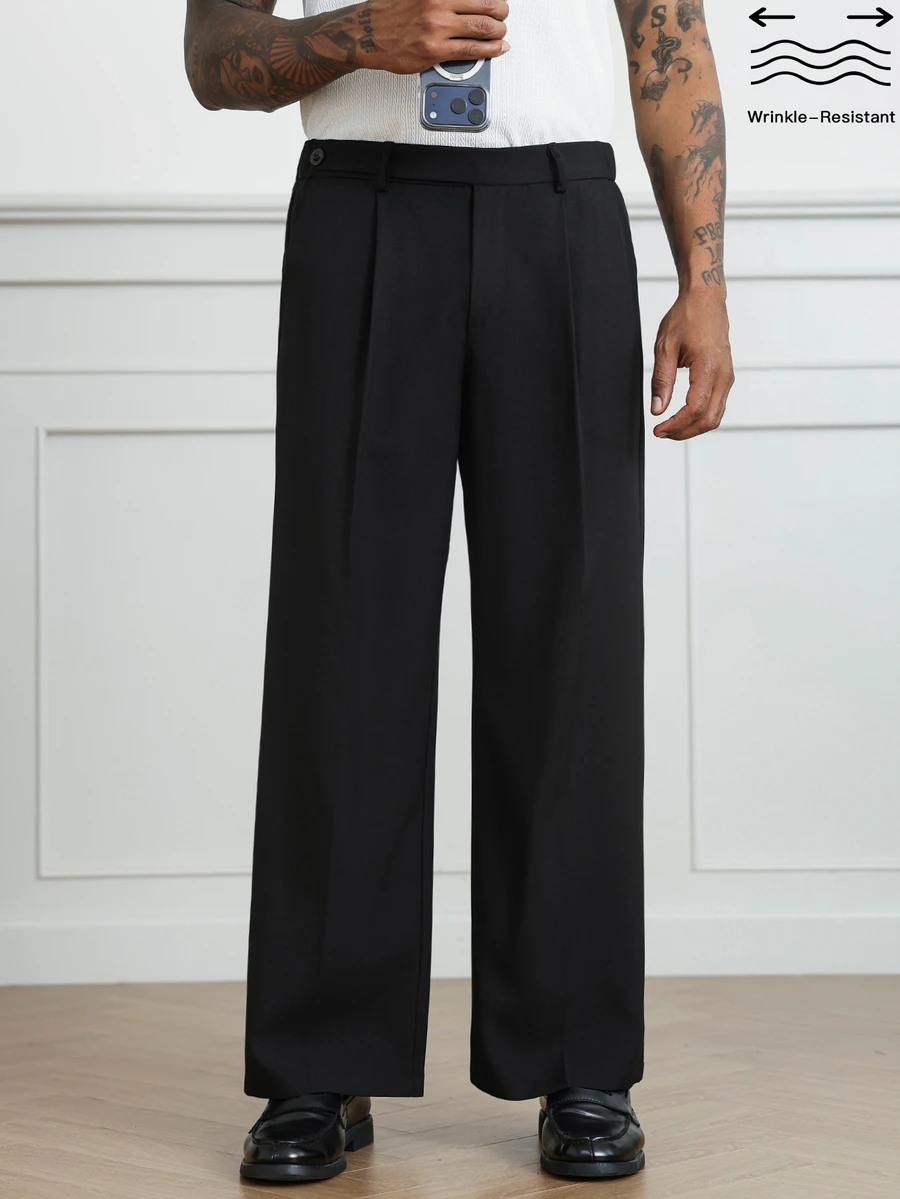 HUEFORM Men's Classic Versatile Black Straight Leg Loose Pants, Wrinkle-Resistant Drapey Minimalist Premium Casual Mature Business INS Style Long Pants - Black - View 1