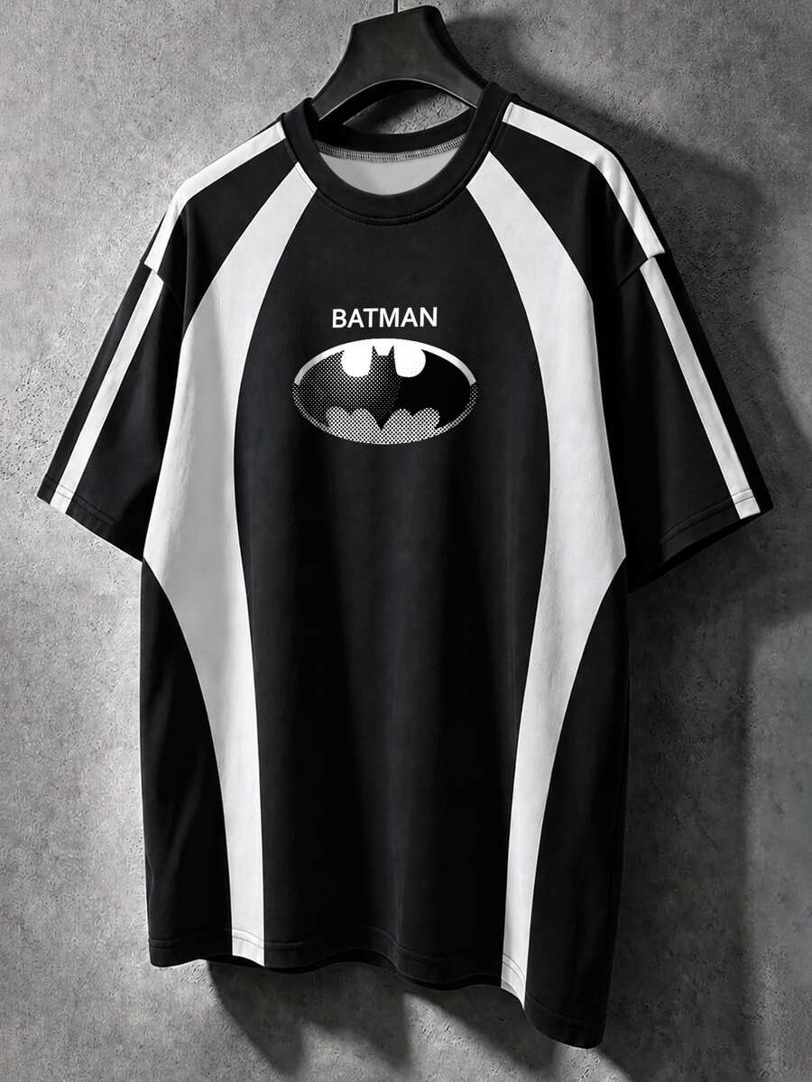 BATMAN X SHEIN Manfinity EMRG Men's Letter Print Casual Versatile Daily Wear Short Sleeve T-Shirt - Multicolor - View 1