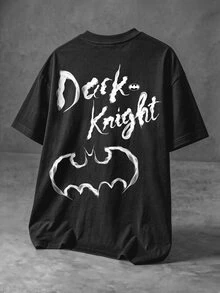 BATMAN X SHEIN Manfinity EMRG 男士夏季休閒字母印花T恤 - 黑色 - 查看 3