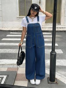 Rivivi Plus Size Women's Casual Fashion Utility Multi-Pocket Denim Overalls - Dark Wash - View 6