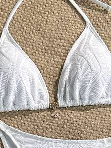 Swim SXY 女款夏季海灘純色掛脖綁帶性感比基尼三角褲兩件式泳衣套裝附迷你裙 - 白色 - 查看 5