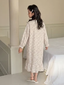DAZY 青少年女孩碎花睡裙家居服 秋季 - 杏色 - 查看 5
