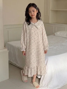 DAZY 青少年女孩碎花睡裙家居服 秋季 - 杏色 - 查看 7