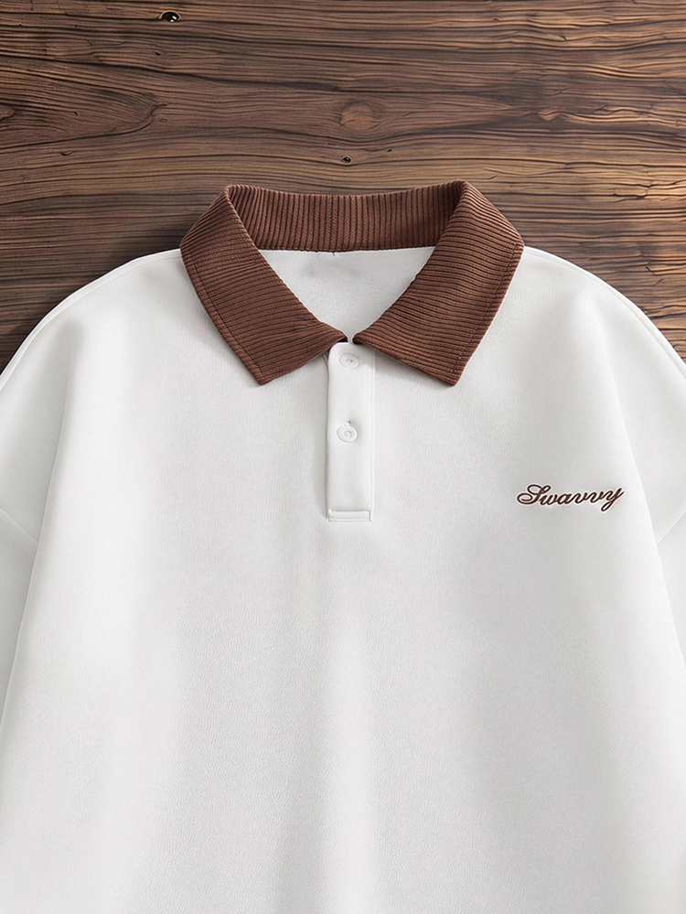 SWAVVY Sudadera tipo pullover casual de talla estándar para hombre, color negro, para primavera/otoño, con cuello bordado - Blanco - Añade 2