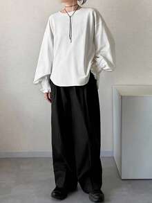 FRIFUL Women's Versatile Round Neck Bell Sleeve Sweatshirt For Vacation - Beige - View 3