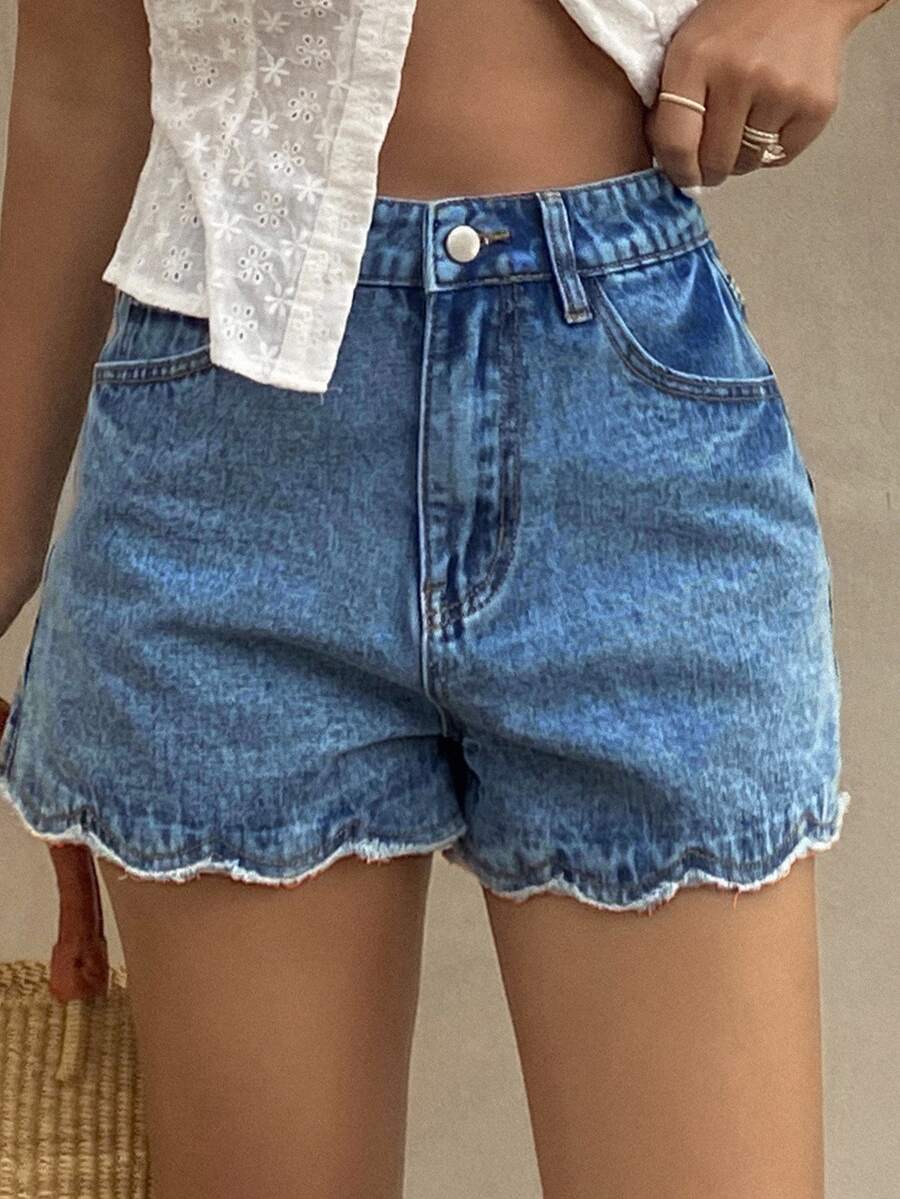 DAZY 夏季新款寬鬆休閒度假風女款牛仔短褲 - 藍色 - 查看 1