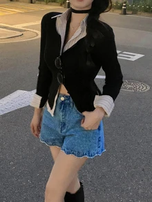 DAZY 夏季新款寬鬆休閒度假風女款牛仔短褲 - 藍色 - 查看 5