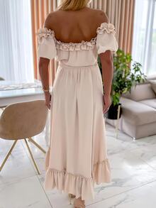 EMERY ROSE Women's Solid Color Off Shoulder Ruched Fashion Date Party Dress - Khaki - View 2