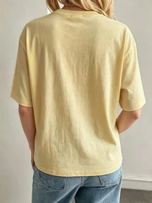 DAZY Women's Casual Loose Fit Round Neck Basic Short Sleeve Top, Autumn/Winter Summer Thin Clothing - Yellow - View 3