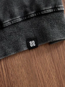 SWAVVY Men's Spring/Autumn Casual Loose Fit Standard Size Pullover Sweatshirt, Crew Neck, Black, Snow Wash Plain - Black - View 6
