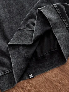SWAVVY Men's Spring/Autumn Casual Loose Fit Standard Size Pullover Sweatshirt, Crew Neck, Black, Snow Wash Plain - Black - View 10