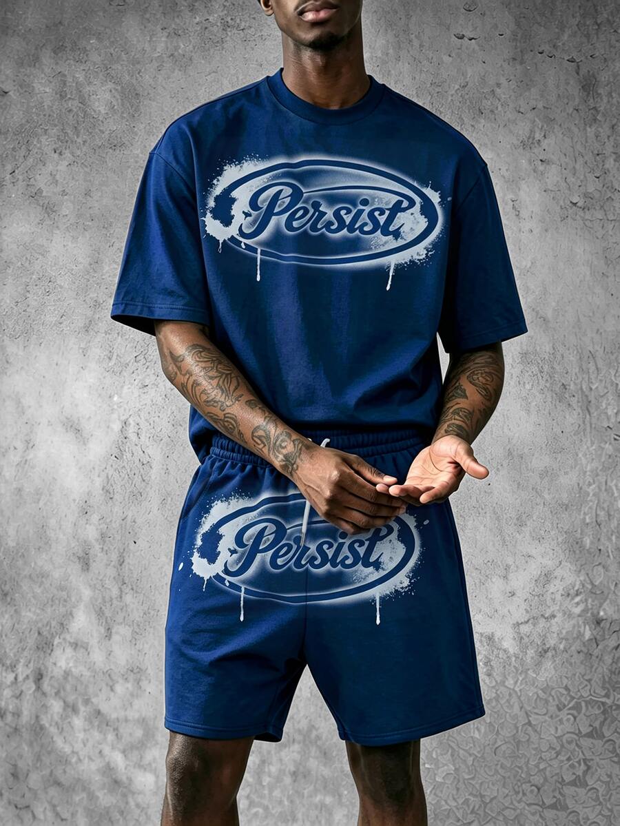 Manfinity EMRG Men's Casual Short Sleeve Shirt And Shorts 2 Pieces Set - Navy Blue - View 1