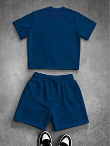 Manfinity EMRG Men's Casual Short Sleeve Shirt And Shorts 2 Pieces Set - Navy Blue - View 2