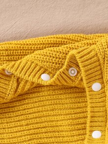 SHEIN 男宝宝毛衣，时尚可爱百搭小熊提花针织连体裤 - 黃色 - 查看 5