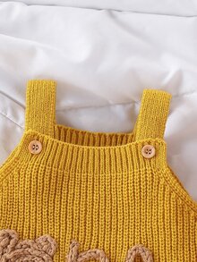 SHEIN 男宝宝毛衣，时尚可爱百搭小熊提花针织连体裤 - 黃色 - 查看 6