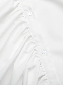SHEIN Tween Girl 立領長袖誇張不對稱荷葉邊鈕扣白色襯衫，返校季 - 白色 - 查看 3