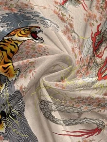 ROMWE Avant 暗黑新中式虎龍櫻花性感透視網紗女款背心 - 米色 - 查看 4