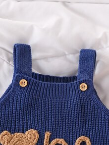 SHEIN Vintaside Kids 男婴针织时尚可爱百搭小熊提花毛衣连体裤、工装裤 - 藍色 - 查看 6