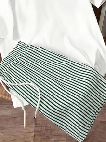 Daypath Men's Beverage Print T-Shirt And Striped Shorts Set - Green - View 5