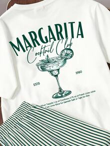Daypath Men's Beverage Print T-Shirt And Striped Shorts Set - Green - View 3