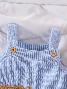 SHEIN 男宝宝毛衣，时尚可爱百搭小熊提花针织连体裤 - 淺藍色 - 查看 4