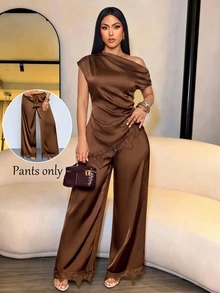 SOLERSUN Women Pants Dinner Garden Party Dark Brown Autumn Elegant - Coffee Brown - View 1
