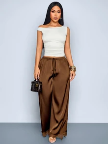 SOLERSUN Women Pants Dinner Garden Party Dark Brown Autumn Elegant - Coffee Brown - View 6