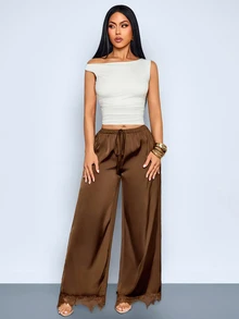 SOLERSUN Women Pants Dinner Garden Party Dark Brown Autumn Elegant - Coffee Brown - View 5
