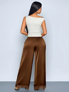 SOLERSUN Women Pants Dinner Garden Party Dark Brown Autumn Elegant - Coffee Brown - View 2