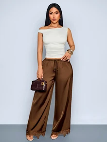 SOLERSUN Women Pants Dinner Garden Party Dark Brown Autumn Elegant - Coffee Brown - View 4