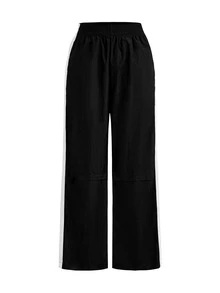 SHEIN Cheerettes 女款素色百褶休閒百搭日常旅行運動長褲 - 黑色 - 查看 8