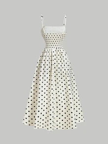 SHEIN MOD Vintage Classic Ruched Polka Dot Spaghetti Strap Midi Dress - Multicolor - View 4