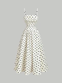 SHEIN MOD Vintage Classic Ruched Polka Dot Spaghetti Strap Midi Dress - Multicolor - View 2