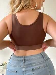 1pc Plus Size Women's Solid Color Casual Comfortable Front Closure Bra - Brown - View 2